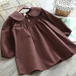 Girl's es New Autumn Girl 2022 Baby Part Children Princess Kid Long Sleeve Dress Cotton Plaid Cute Toddler Clothes #3436 0131