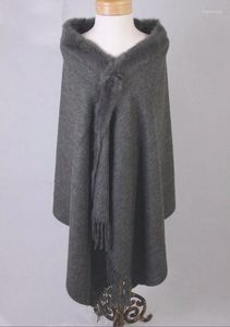 Scarves Arrival Gray Women Wool Cape High Quality Fur Cashmere Stole Solid Color Poncho Wrap 180 X 70cm 011610