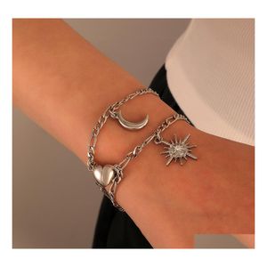 Charm Bracelets Fashion Jewelry Sun Moon Magnetic Stainless Steel Bracelet Man Woman Couples Lovers Adjustable Ornaments Drop Deliver Dh4Dx