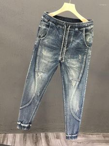 Dżinsy męskie duże rozmiar 28-42 męskie vintage sznurka kostki spodnie High Street Spring Summer Casual Denim Spods