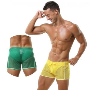 Unterhosen Mann Sexy Boxer Atmungsaktive Loch Unterwäsche Qualität Hohl Hosen Homosexuell Strand Mesh Sport Bademode Kurze Ropa Interior Hombr Erotik