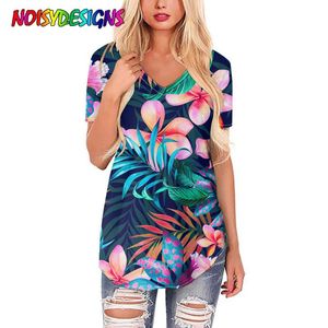Women's T Shirts NOISYDESIGNS Women T-shirts Tropical Flowers Printed Tops Tee Summer Short Sleeve Female Shirt For Clothing
