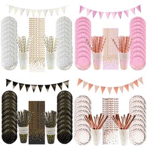 Disposable Dinnerware 66/86/105Pcs Dot Tableware Sets Paper Cups Plate Straws Fork for Wedding Christmas Party Decorations 230131