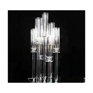 Party Decoration Square Bottom Candlestick Candle Holder Road Lead Flower Stand Wedding Clear Tall Table Centerpiece Ab0267 Drop Del Dhvhx