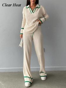 Женские спортивные костюмы отвороты вязаные брюки для женских модных свитер.