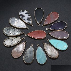 Charms Waterdrop Healing Turquoise Picture Stone Rose Quartz Kryształowy złoto Złotym Wisid Wisiant DIY Naszyjnik Kobiety Moda Biżuteria F Dhgarden Dhhpu