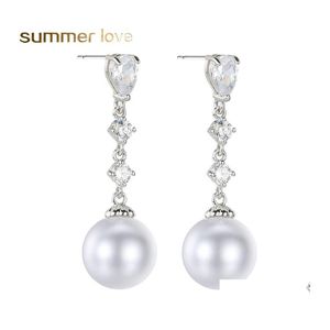 Dangle Chandelier Cubic Zirconia Pearl Teardrop Earrings WeddingEarring for Brides for Soment