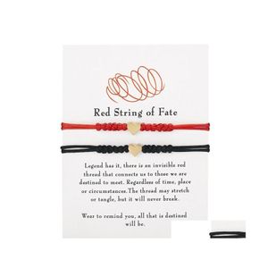 Braccialetti con ciondoli fatti a mano 2 pezzi Bracciale cuore amore per donna Uomo Gioielli Regali Desiderio regolabile Buone corde rosse fortunate Coppia Amicizia Otr3E