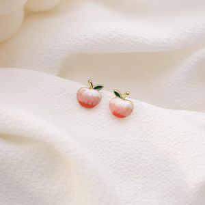 Kolczyki stadniskie urocze romantyczna różowa emalia brzoskwinia mała dla kobiet złoty stopek owocowy oświadczenie biżuteria brincos