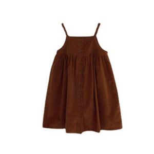 Girl's Dresses 2023 New Girls Midi DressTeen Kids Corduroy Fall Dress Children Cotton Jumper Buttons Baby Clothes Suspenders Brown #8001 0131