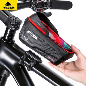 Panniers S Wild Man New Waterproof Phone Case Holder Front Tube Pekskärm Bag Mountain Bike Bicycle Accessories 0201