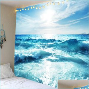 Tapestries Blue Sea Water Tapestry Mandala Wall Hanging Boho Bedroom Rug Couch Blanket 6 Size Drop Delivery Home Garden Dh8Ug