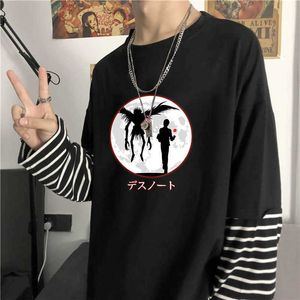Herren T-Shirts Japan Anime Manga Death Note T-Shirt Harajuku Cool Cartoon Yagami Lichtdruck Kurzarm Kleidung Streetwear Streifen T-Shirts Y2302