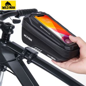 Panniers S Wild Man Bicycle 1.8L Frame Front Tube Cycling Waterproof Phall Fase Holder 7 Inch Pekskärm Bag Bike Accessories 0201