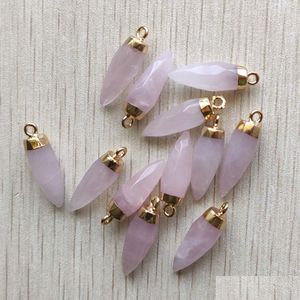 Charms Natural Rose Quartz Stone Cone Faceted Drop Pendants Diy Earring Necklace Bracelet Jewelry Accessories Making Deliver Dhgarden Dh5Kh