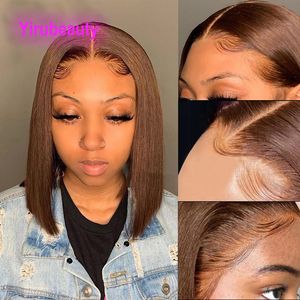 Brazilian Human Hair 13X4 Lace Front Bob Wig Silky Straight 4# Color 10-18inch 150% 180% 210% Density