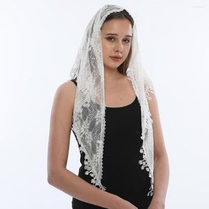 Eşarp İşlemeli Üçgen Dantel Eşarp Şal İspanyol Mantilla Katolik Peçe Kadın Mendil Beyaz Beyaz