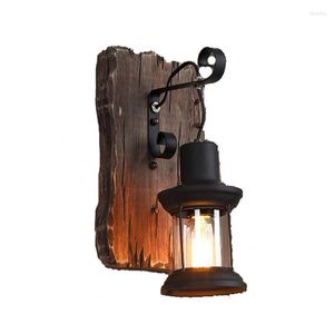 Wall Lamp Industrial Light Design Retro Iron Wood Glass Creative Cafe Restaurant Bar Bedside Sconce Lighting LED