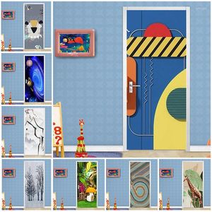 Carte da parati Cartone animato 3D Geometrico Astratto Adesivo per porta per bambini Bambini Camera da letto Soggiorno Decor Carta da parati PVC Impermeabile autoadesivo