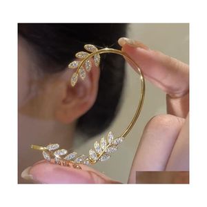 Ear Cuff Fashion Jewelry Leaves For Women Single Piece Rhinestone Leave Hang Stud Earrings Drop Delivery Dhjnr
