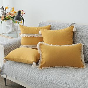 Pillow Beige Tassel Yellow Gray Navy Case Cotton American Pastoral 45 Fresh Sofa Living Room Decorative Cover