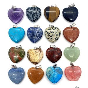 Charms 20Mm Natural Crystal Picture Agate Stone Love Heart Rose Quartz Pendants Trendy For Jewelry Making Wholesale Drop Del Dhgarden Dhgem