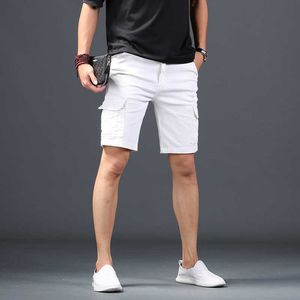 Erkek Şort Yaz Yeni Beyaz Denim Şort Erkek Kargo Şort Erkekler Günlük Pamuk Düz Diz Uzunluk Pantolon G230131
