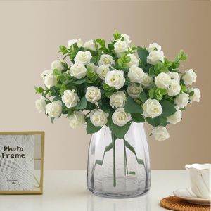 Decorative Flowers & Wreaths Heads Artificial Silk Roses Bouquet Vase For Home Decor Outdoor Garden Eucalyptus Leaves Fake Plants Wedding Pa