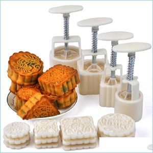 Strumenti di cottura della pasticceria 16 Pz / set Fiore Mooncake Stampo Fai da te Pressione della mano Fondente Torta di luna Biscotti Mods Midautumn Festival Drop Deliv Dhc5S