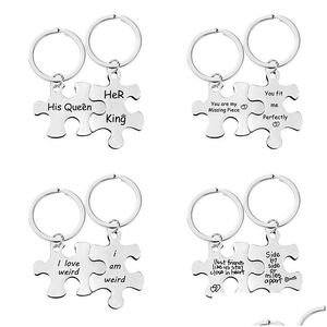 Keychains Lanyards 2Pcs/Set Stainless Steel Letters Puzzle Key Rings For Lover I Love You Women Men Sier Car Keychain Mommy Daddy Dheci