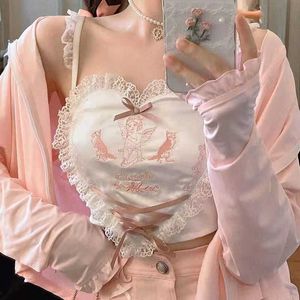 Women's Tanks Camis Anime Harajuku Kaii Bustier Tank Top Women Pink Lolita Corset Tops Indie Aesthetic Alternative Korean Fashion Casual Clothes Y2302