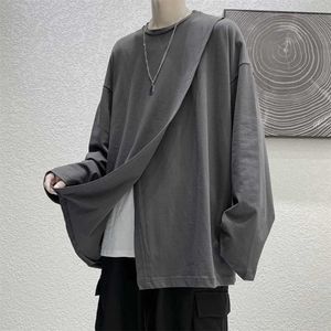 Men's T-Shirts Split Design Autumn Men Long-sleeved T-shirts Korean Fashion Loose Tops Tees Male T Shirt Mens Cloak Y2K Clothes Stranger things Y2302