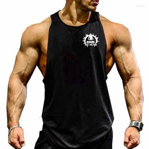 Herr t -skjortor varumärke gym bomulls ärmlösa underkläder muskel tryckt väst träning bodybuilding