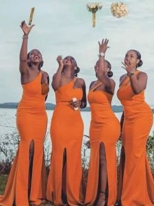 Mermaid Long Burnt Orange Bridesmaid Dresses with Split African Black Girls Robe De Soiree De Mariage 2023