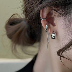 Backs Earrings 4PCS SET Design Gold Silver Color Metal Geometric Irregular Tassel Chain Clip For Women Non Pierced Ear Cuff 2023
