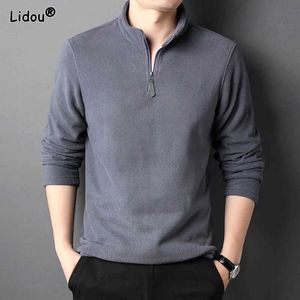 Erkek Tişörtler Sonbahar Kış Kış Düz Renkli Buzlu Fermuar Uzun Kollu Tişörtler Adam Moda Yeni Şık İş Top Trend Giyim 2022 Y2302