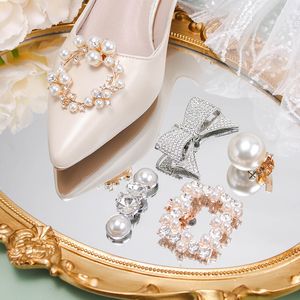 Sko delar tillbehör pärla sko spänne tillbehör hög häl fyrkantig borr avtagbar bröllop s dekorativ blomma 230202