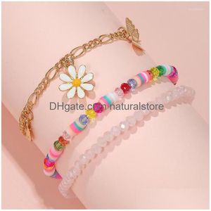 Charmarmband 3st/set blandad stretch justerbar handgjorda pärlor armband med blommakampig barn flickor födelsedagsfest juvelr dhjud