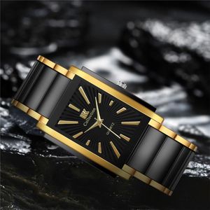 Armbanduhren Männer Hohe Qualität Edelstahl Stell Quarzuhr Rechteck Zifferblatt Militär Casual Sport Armbanduhr Relogio Masculino ClockWristwatc