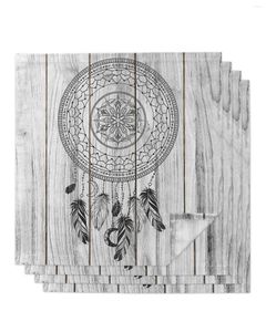 Table Napkin Wood Grain Dream Catcher 4/6/8pcs Napkins Restaurant Dinner Wedding Banquet Decor Cloth Supplies Party Decoration