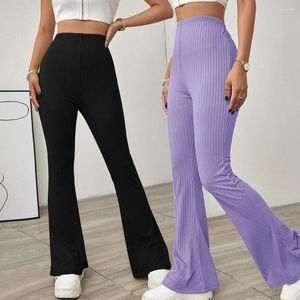 Pantaloni da donna primavera autunno donna elasticizzato streetwear slim flare lavorato a maglia cotone sottile moda a costine gamba larga vita alta casual