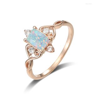 Wedding Rings Simple Trendy Geometric Stone Ring White Purple Opal Engagement Champagne Gold Silver Color For Women Jewelry