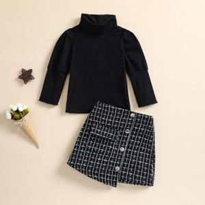 Clothing Sets Toddler Baby Girls 2Pcs Fashion Outfits Half Plaid Dress Tops Set Long Sleeve Knitted Pullover Side Pockets Irregular Skirt 230202