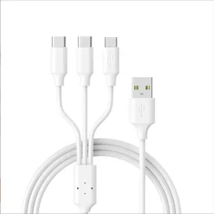 3 I 1 USB -kablar Snabbladdning av fl￤tad sladd Multifunktionsadapter f￶r Xiaomi Oppo Viv0 Huawei Samsung S21 S20 S10 S7 V8 Micro Charger Android Telefontyp C 1,2M