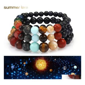 Beaded Strands Men Armband Universe Galaxy De ￥tta planeterna Bead Natural Stone Yoga Solar Chakra for Women Drop Delivery Jewelry Otqoi