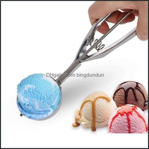 Spoons Ice Cream Spoon Kitchen Tools 3 Size Stainless Steel Spring Handle Mash Potato Watermelon Ball Scoop Home Accessories Drop De Dhzj7