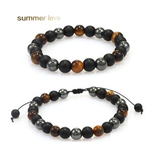 Beaded Strands Fashion Natural Stone Beads Bracelets For Women Men Tiger Eye Hematite Agate Energy Chakra Handmade Braided Elastic Otsev