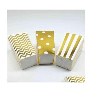 Other Event Party Supplies Golden Sier Polka Dot Wave Striped Paper Popcorn Packaging Candy Box Snacks Christmas Wedding Year Birt Dhwza