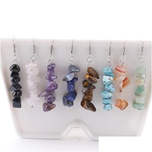 매달려 샹들리에 10Pair 수제 자연적인 거리는 돌진 돌 칩스 화환 이어링 청록색 Carnelian Amethyst Citrine Crystal DH32P