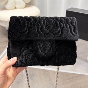 Axelv￤skor Luxurys designers kvalitet High Fashion Women Must-Have Classic Crossbody Handv￤skor Camellia Velvet Square Fat Chain Bag Ladies Wallet 5A med logotyp